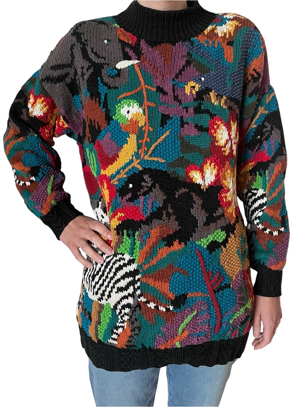 Vintage Artisan Wear Colorful Animal Sweater